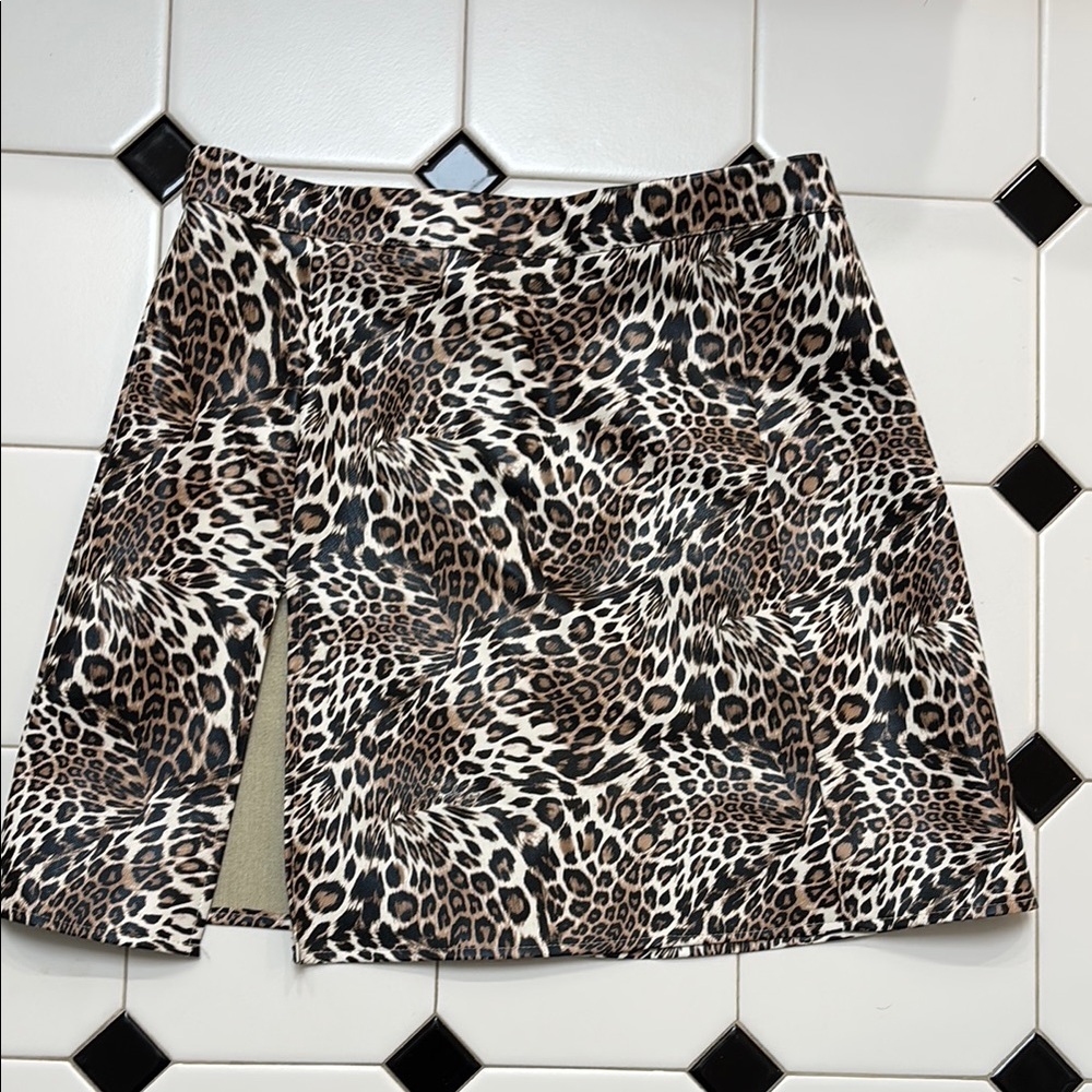 Brown and Black A-line Mini Skirt with Slit for Casual Wear